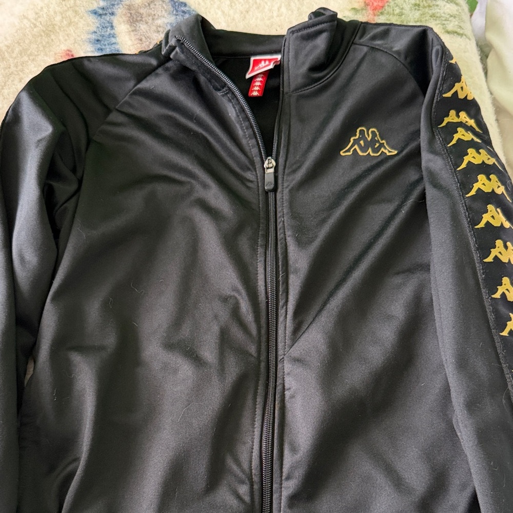 Kappa Black Track Jacket with Gold Logo and Stripe
